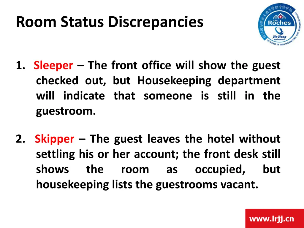 room status discrepancies