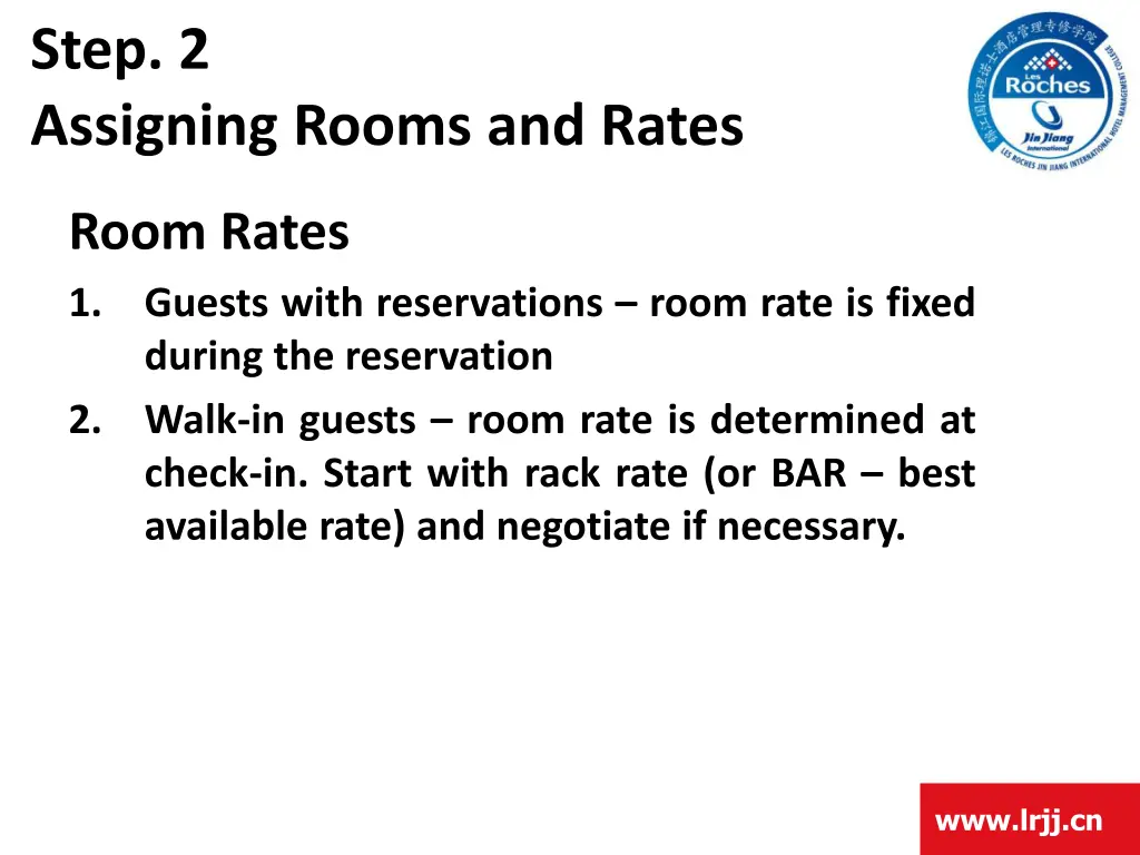 step 2 assigning rooms and rates