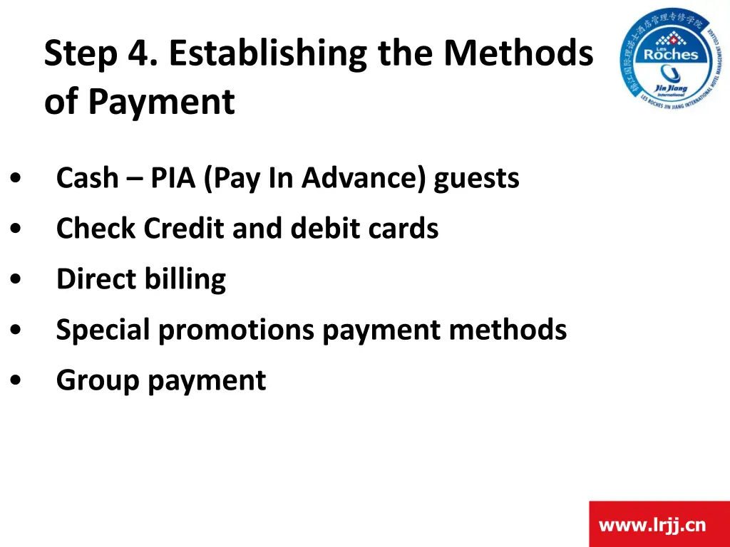 step 4 establishing the methods of payment