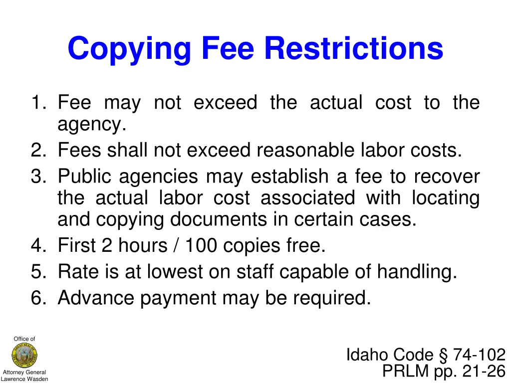 copying fee restrictions
