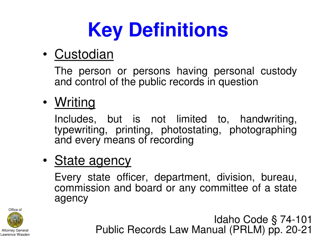 key definitions custodian the person or persons