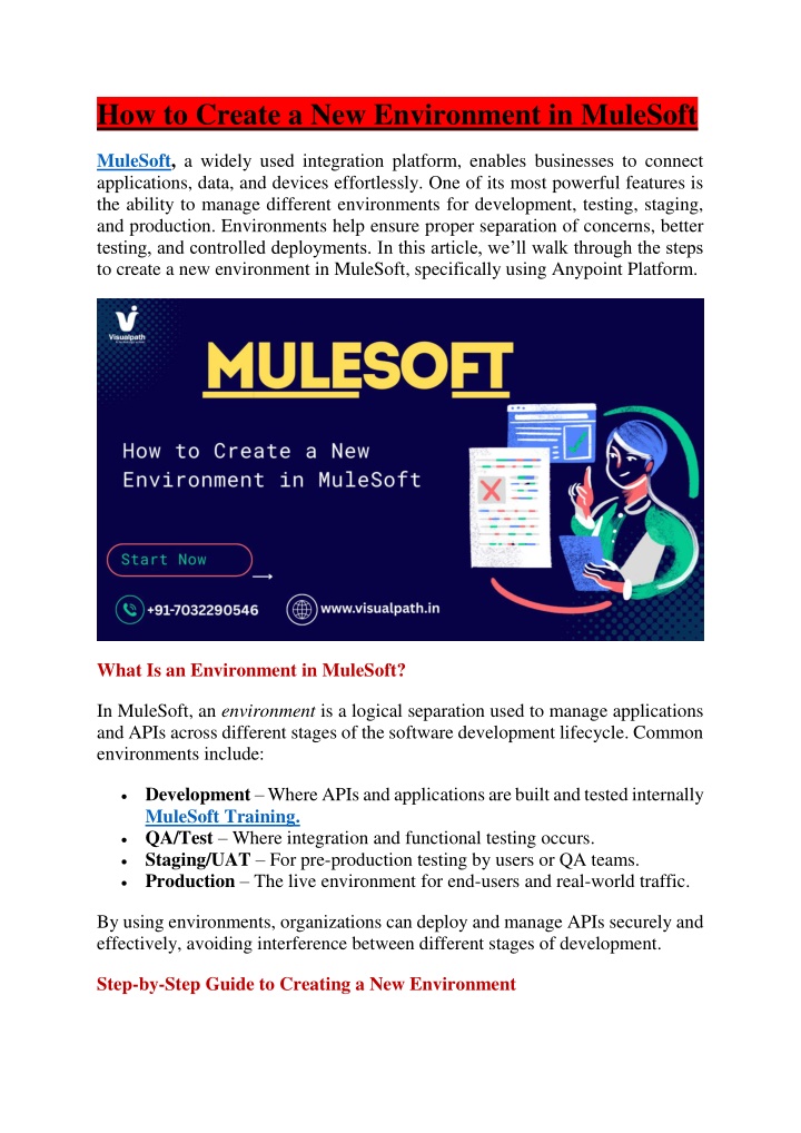how to create a new environment in mulesoft
