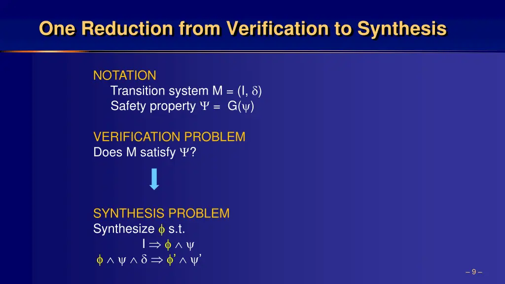 one reduction from verification to synthesis
