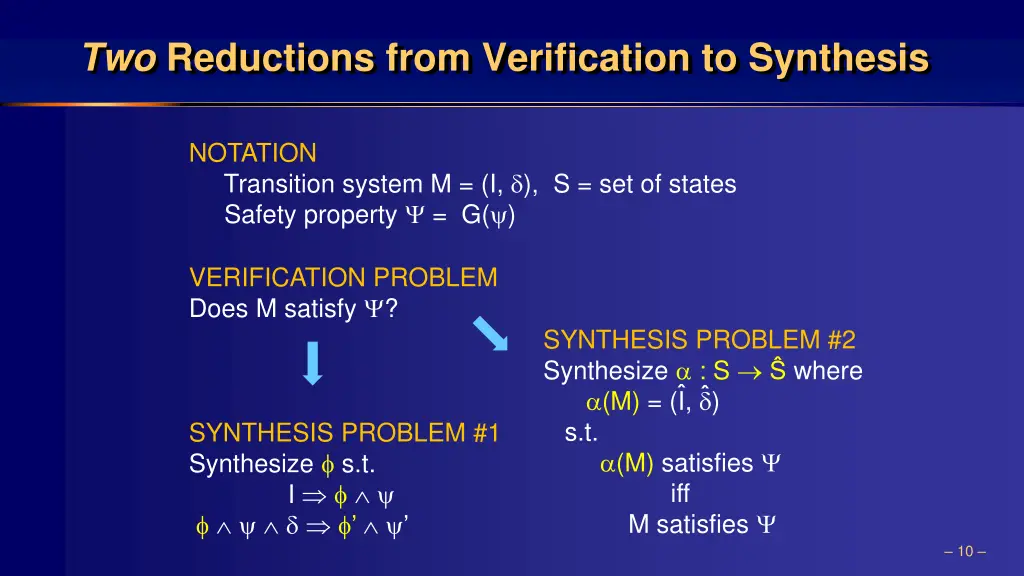 two reductions from verification to synthesis