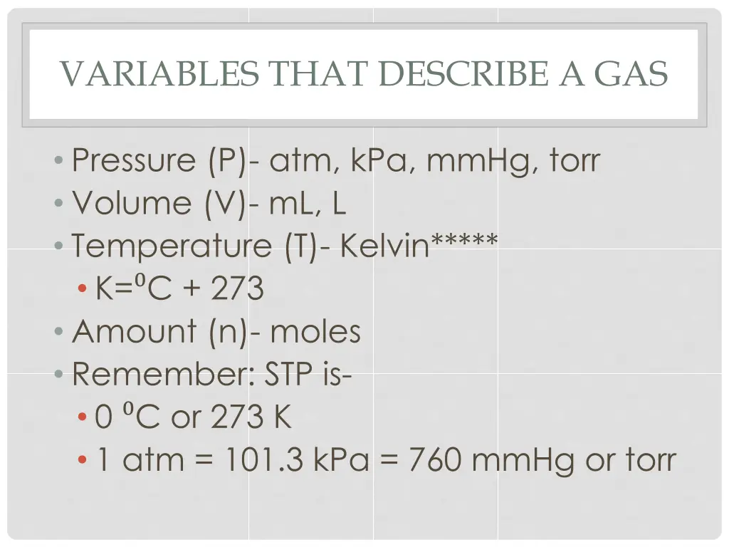 variables that describe a gas