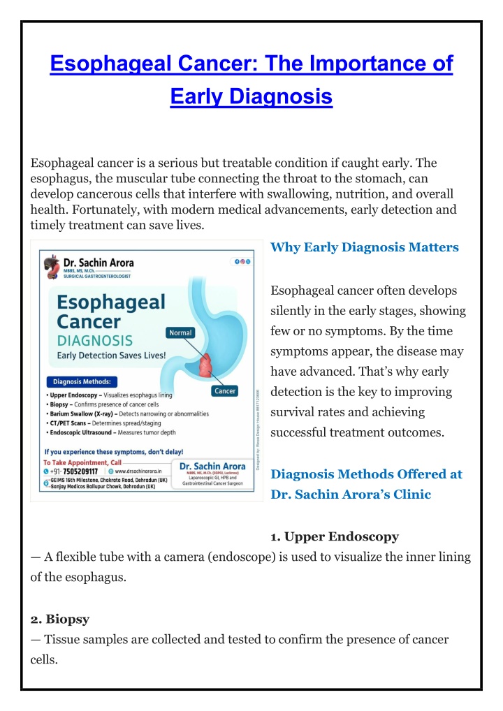 esophageal cancer the importance of early