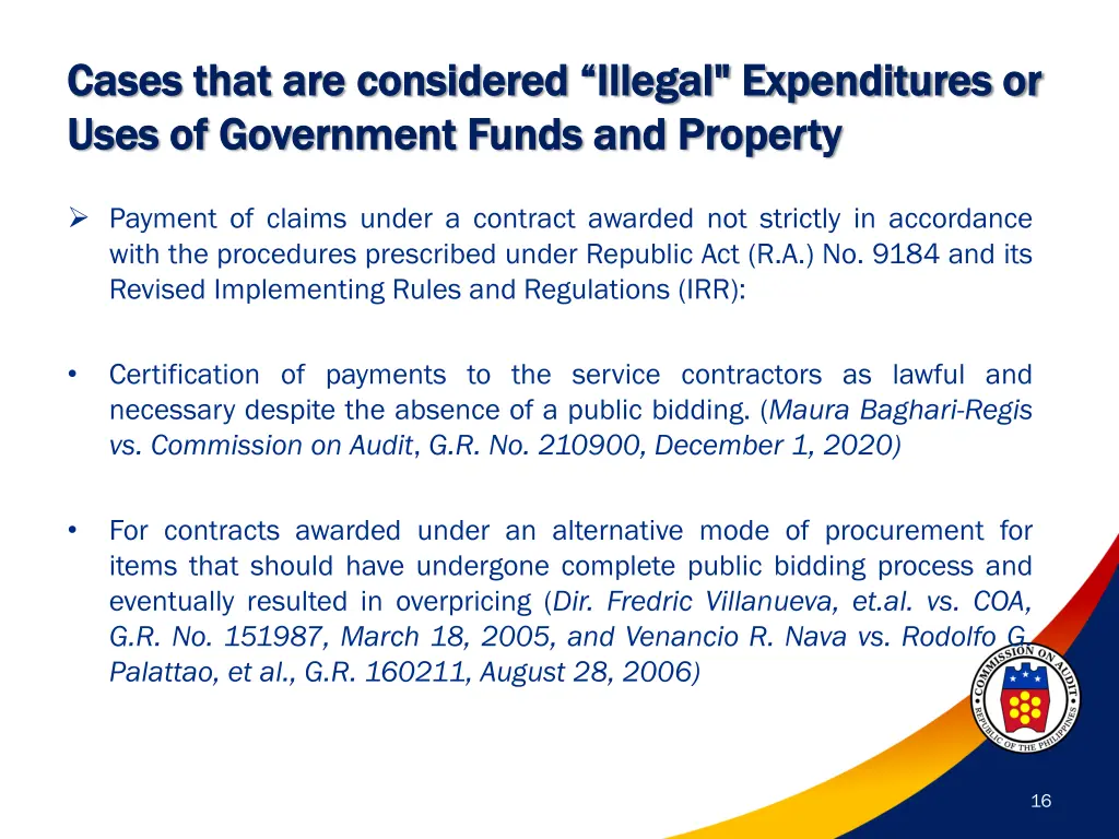 cases that are considered illegal expenditures 2
