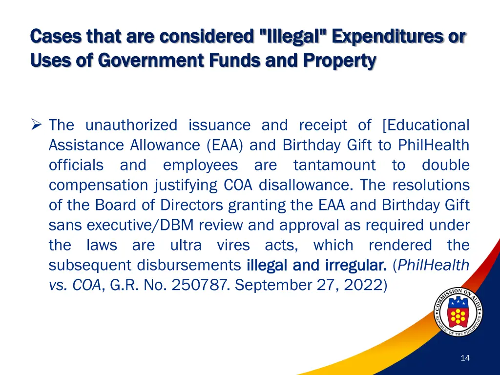 cases that are considered illegal expenditures
