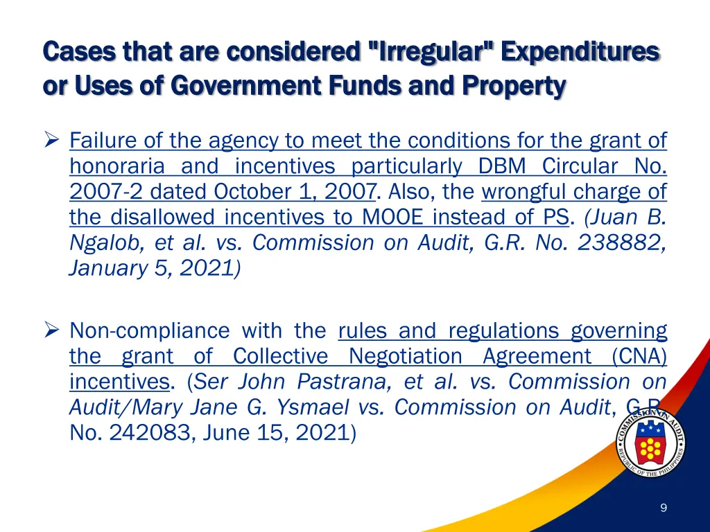 cases that are considered irregular expenditures 2