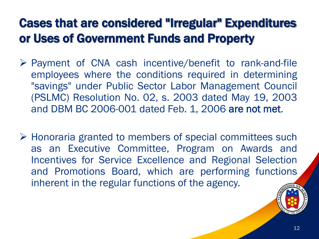 cases that are considered irregular expenditures 5