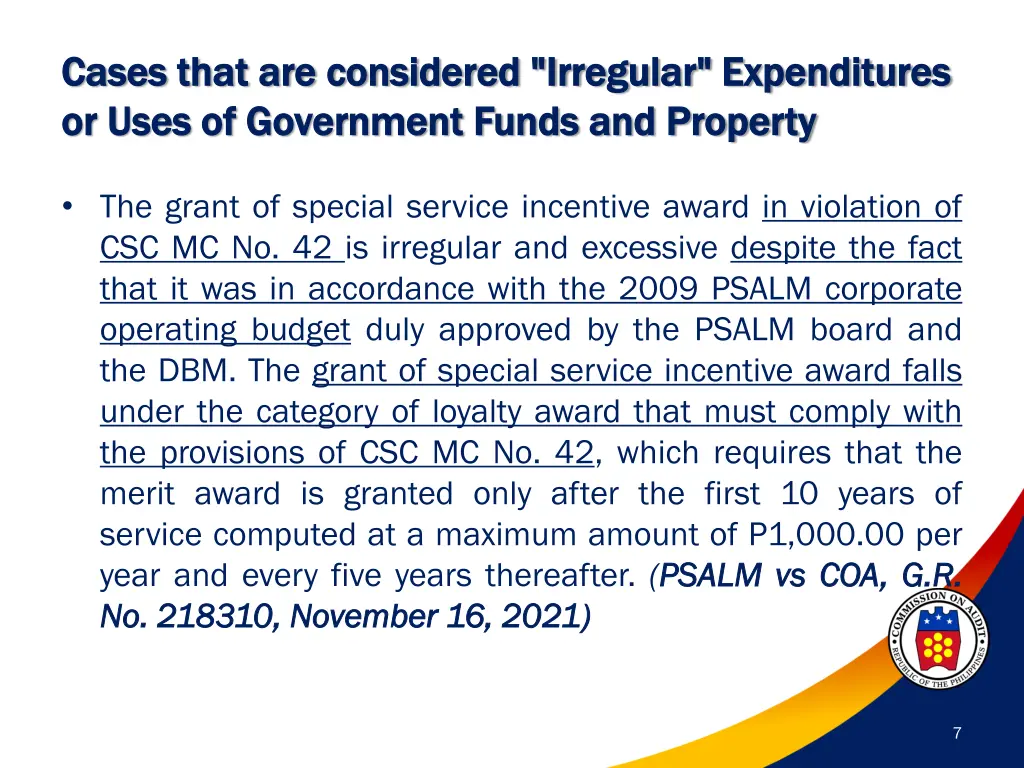cases that are considered irregular expenditures