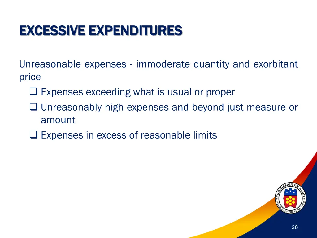 excessive expenditures excessive expenditures