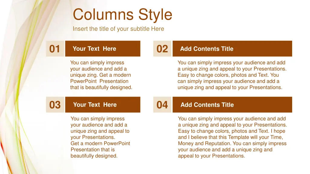 columns style insert the title of your subtitle 1