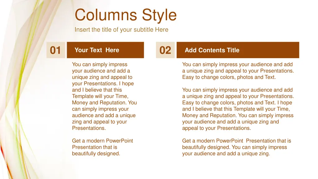 columns style insert the title of your subtitle