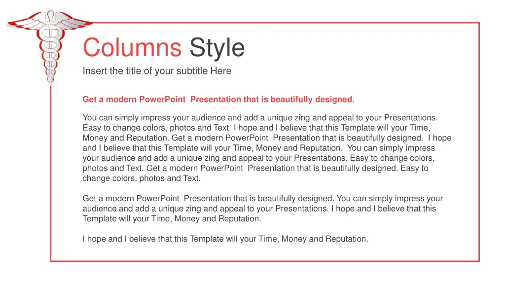 columns style insert the title of your subtitle 1