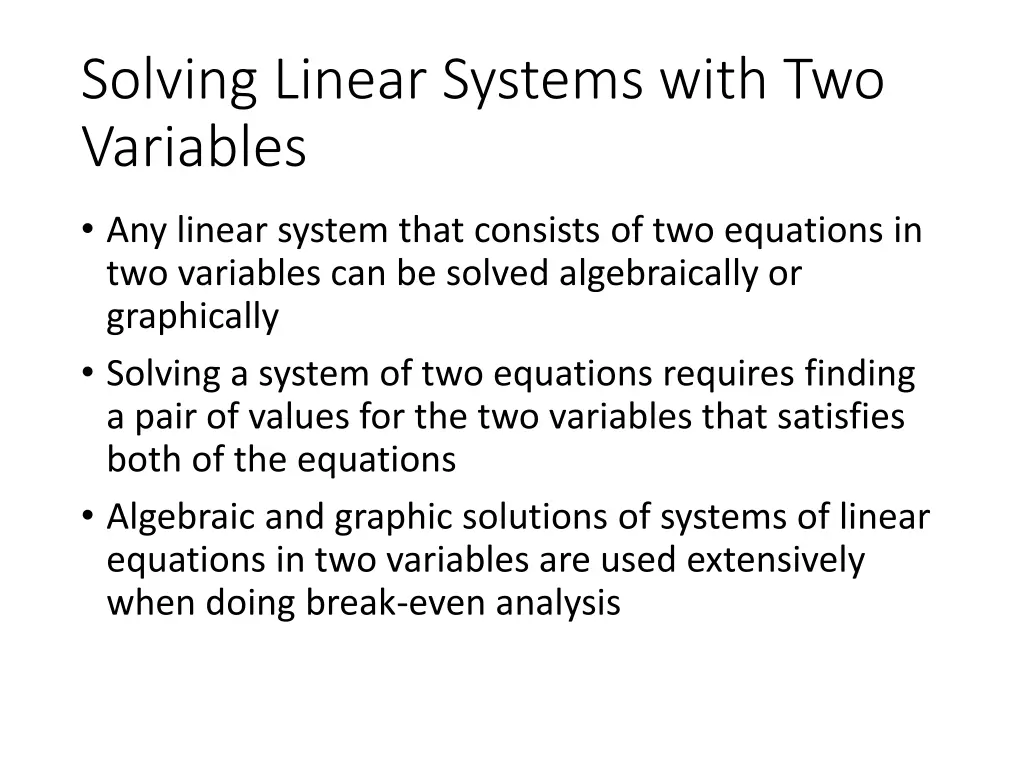 solving linear systems with two variables