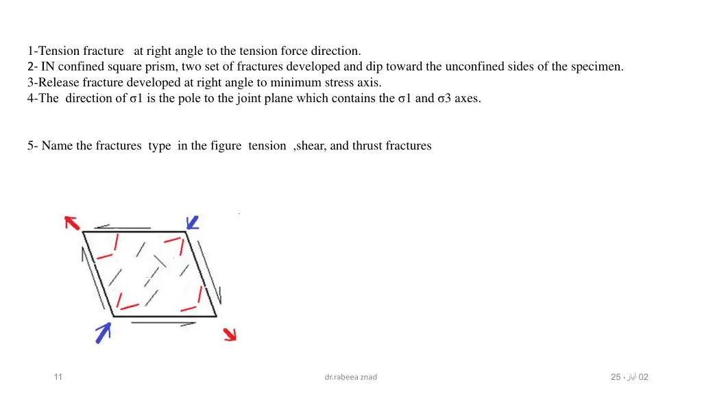 1 tension fracture at right angle to the tension