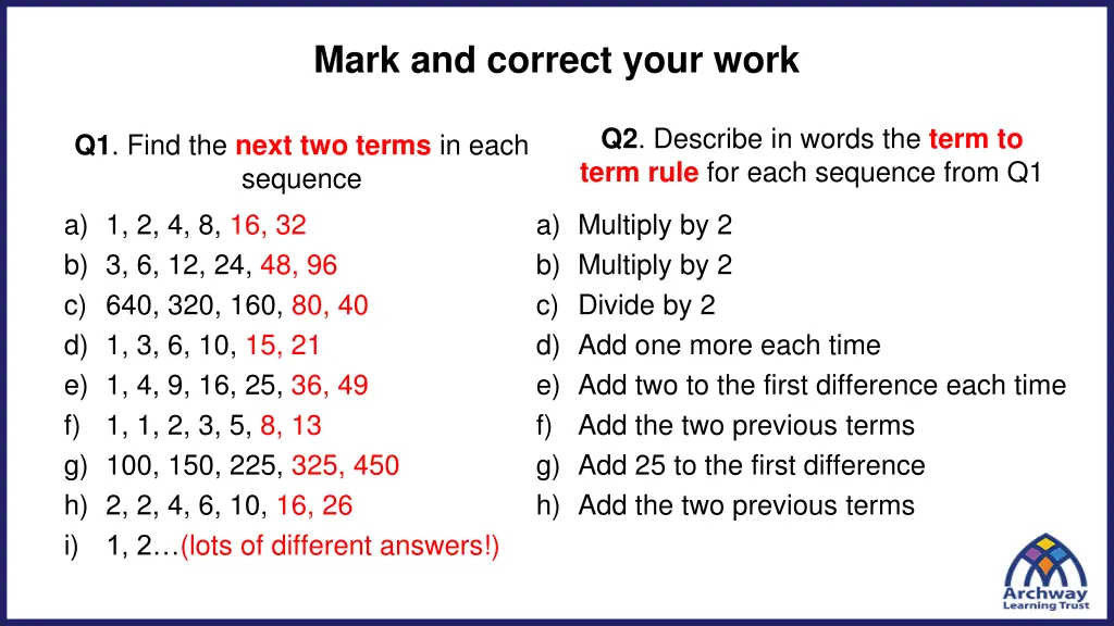 mark and correct your work