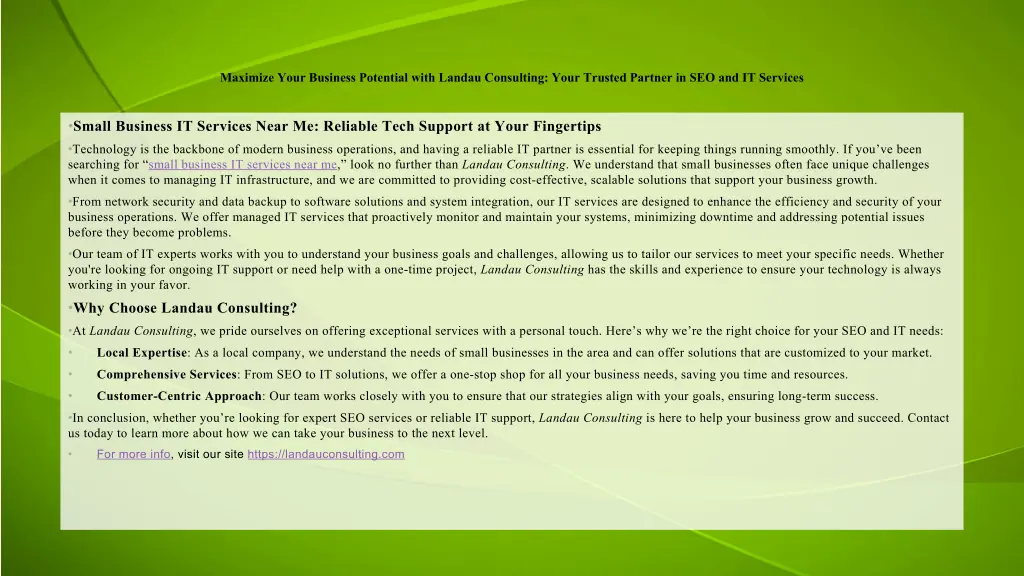 maximize your business potential with landau 1