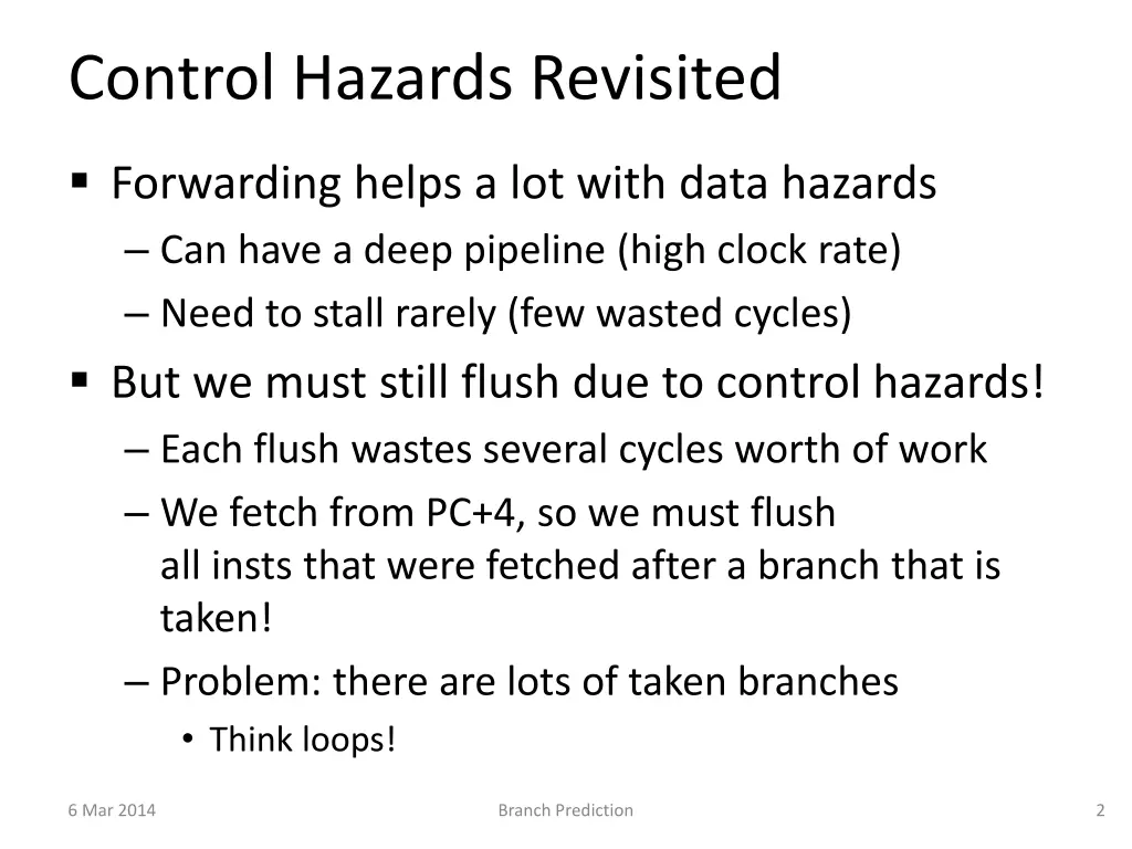 control hazards revisited