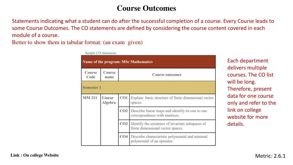 course outcomes