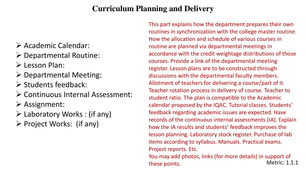 curriculum planning and delivery