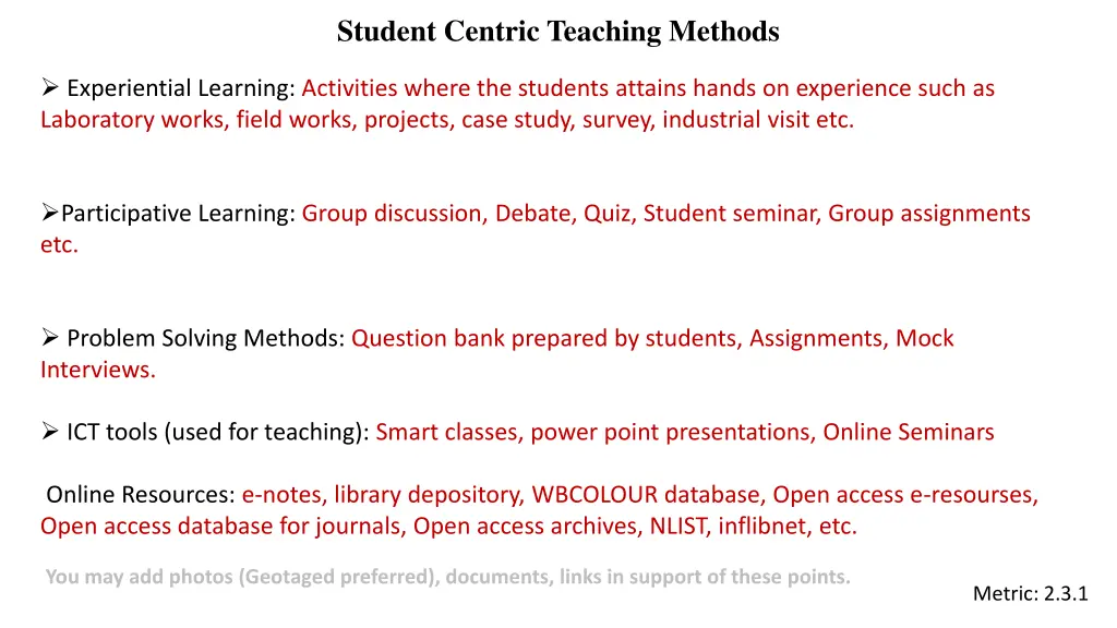 student centric teaching methods