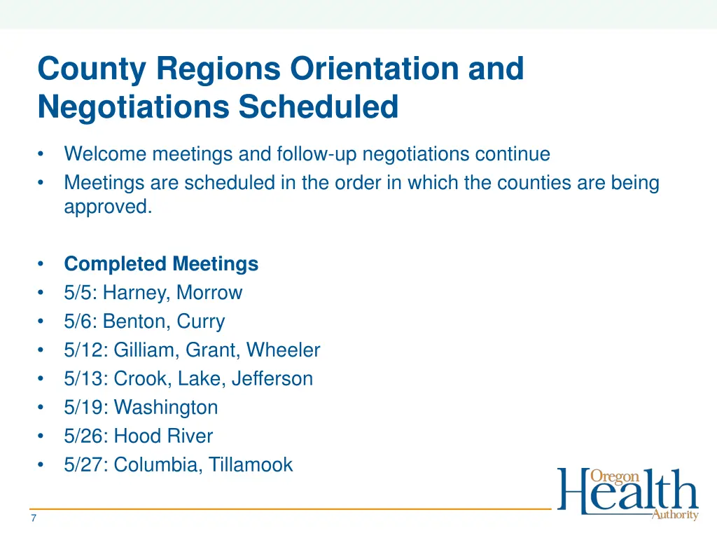 county regions orientation and negotiations