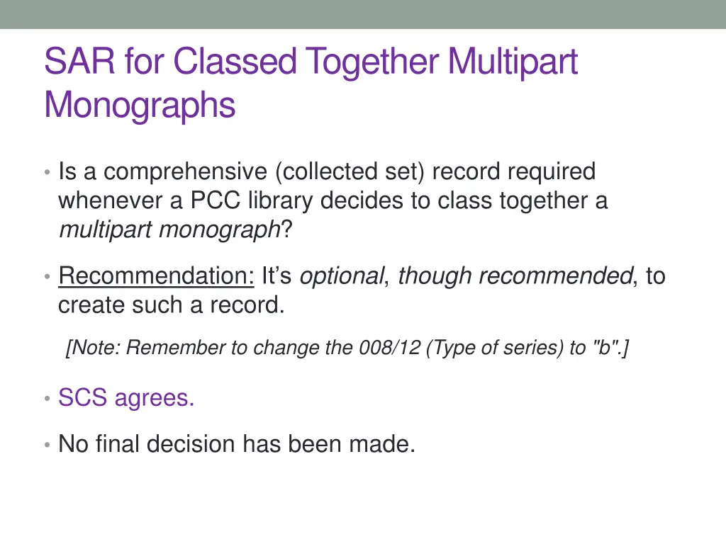sar for classed together multipart monographs