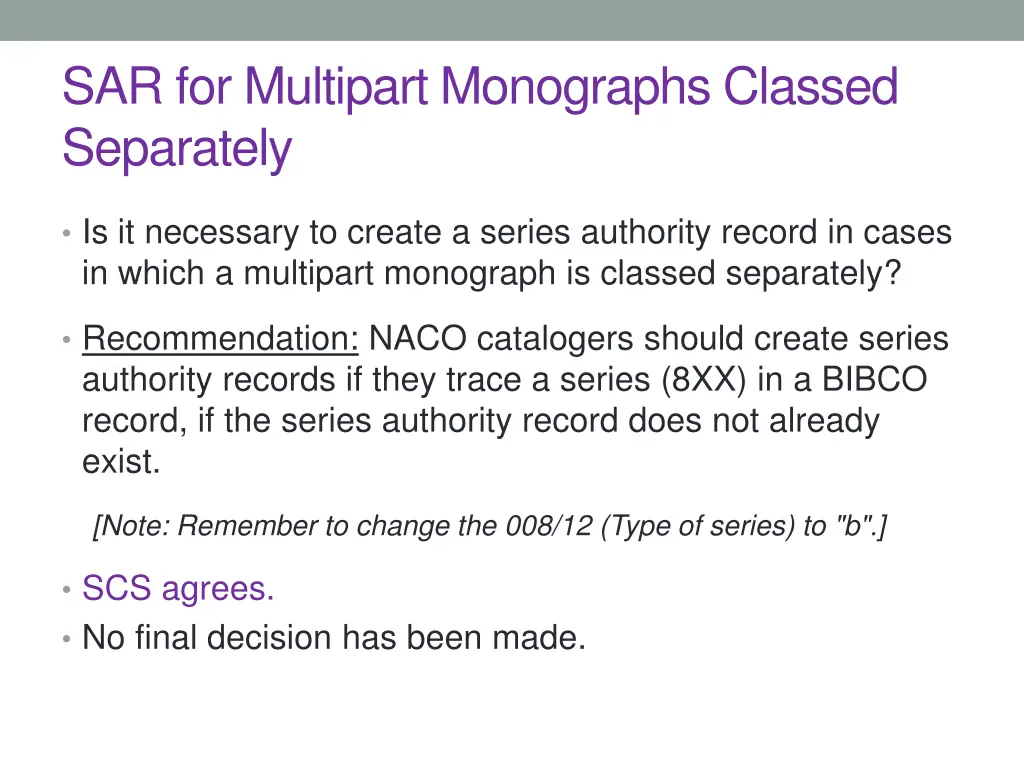 sar for multipart monographs classed separately