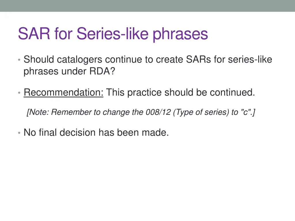 sar for series like phrases