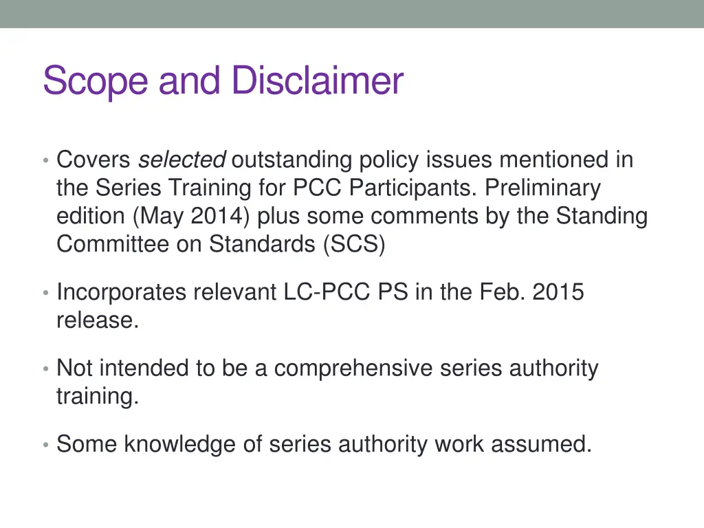 scope and disclaimer