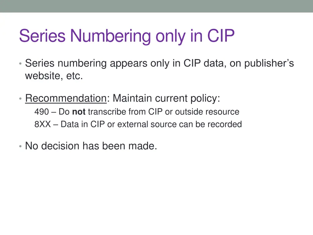series numbering only in cip