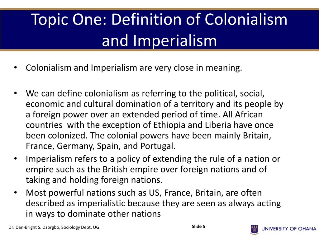 topic one definition of colonialism