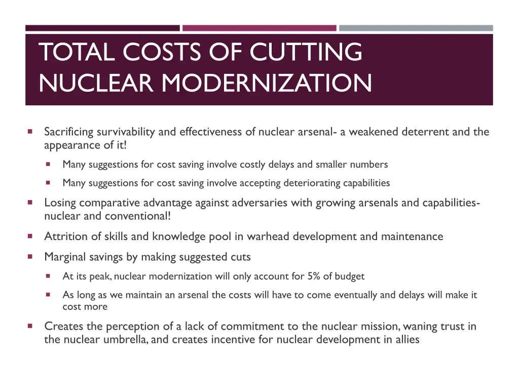 total costs of cutting nuclear modernization