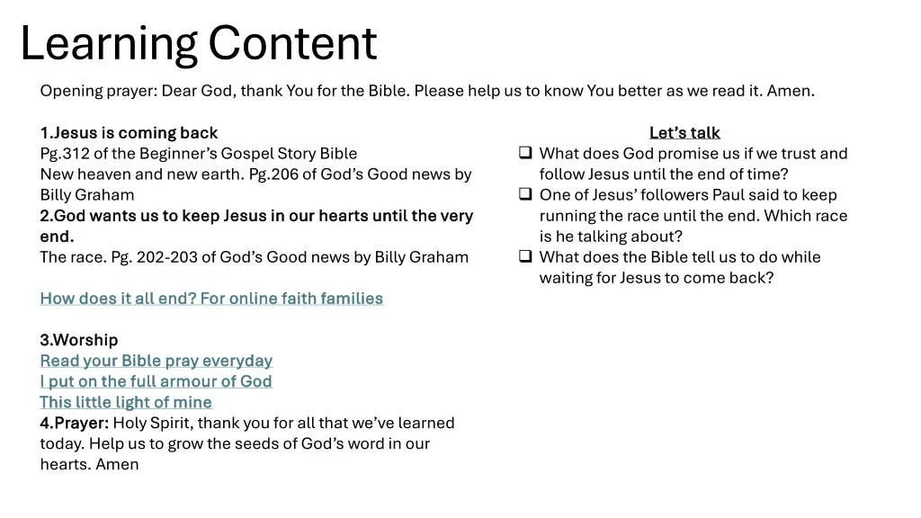 learning content opening prayer dear god thank 1