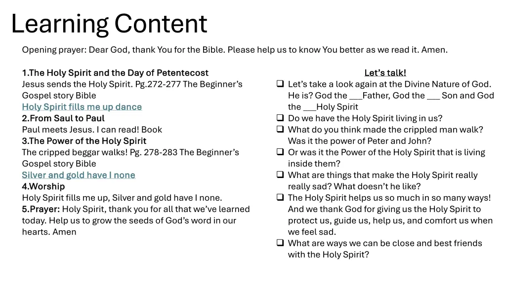 learning content opening prayer dear god thank