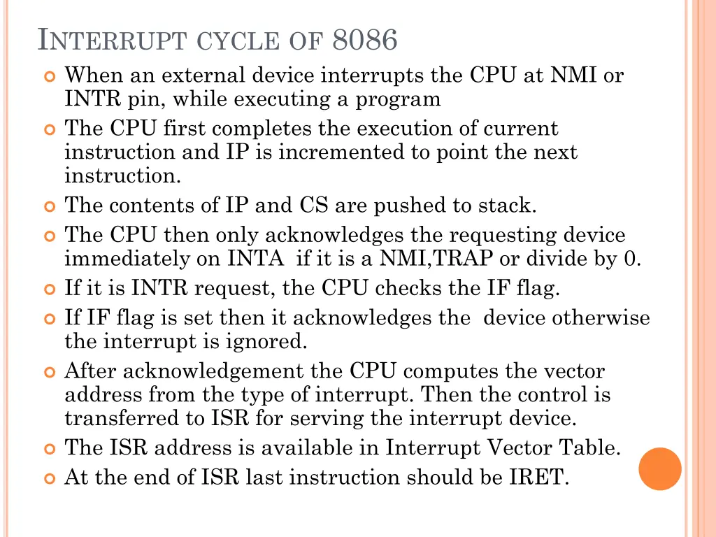 i nterrupt cycle of 8086 when an external device