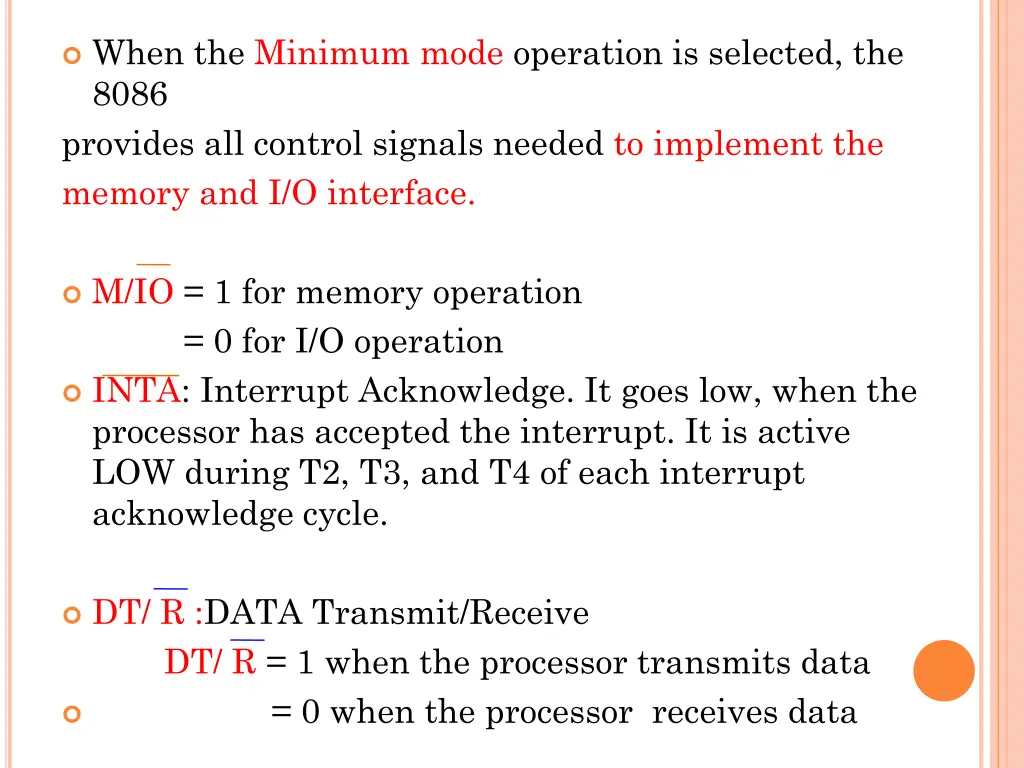 when the minimum mode operation is selected