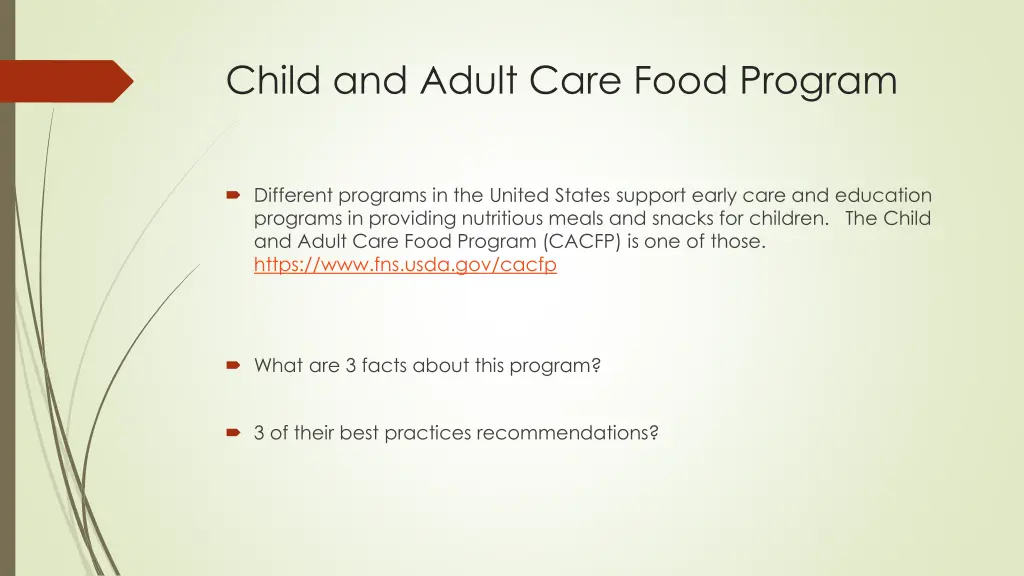 child and adult care food program