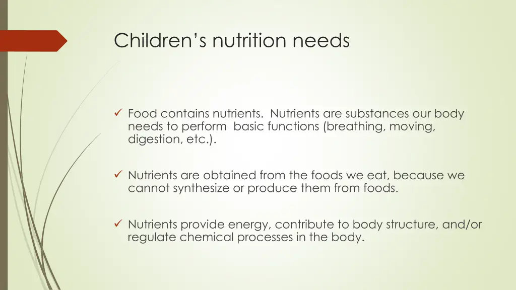 children s nutrition needs