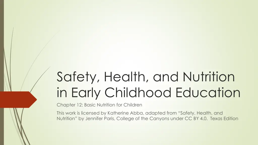 safety health and nutrition in early childhood