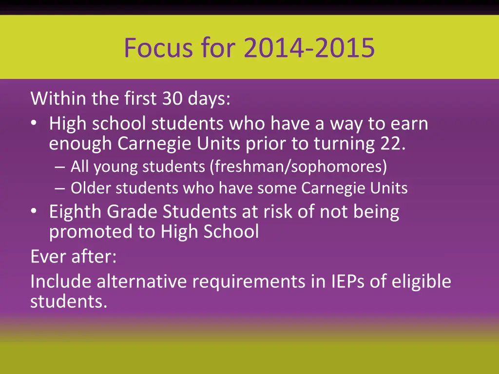 focus for 2014 2015