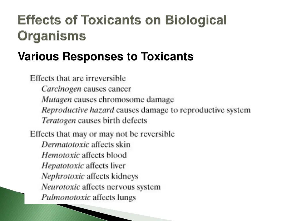 various responses to toxicants