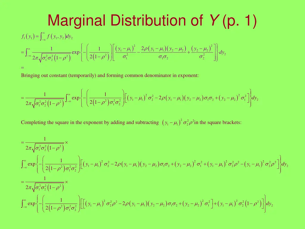 marginal distribution of y p 1 1 2 2 f y y dy