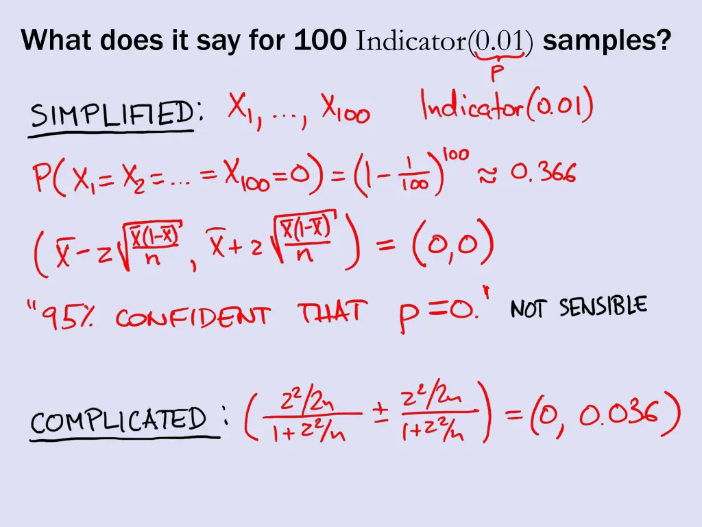 what does it say for 100 indicator 0 01 samples