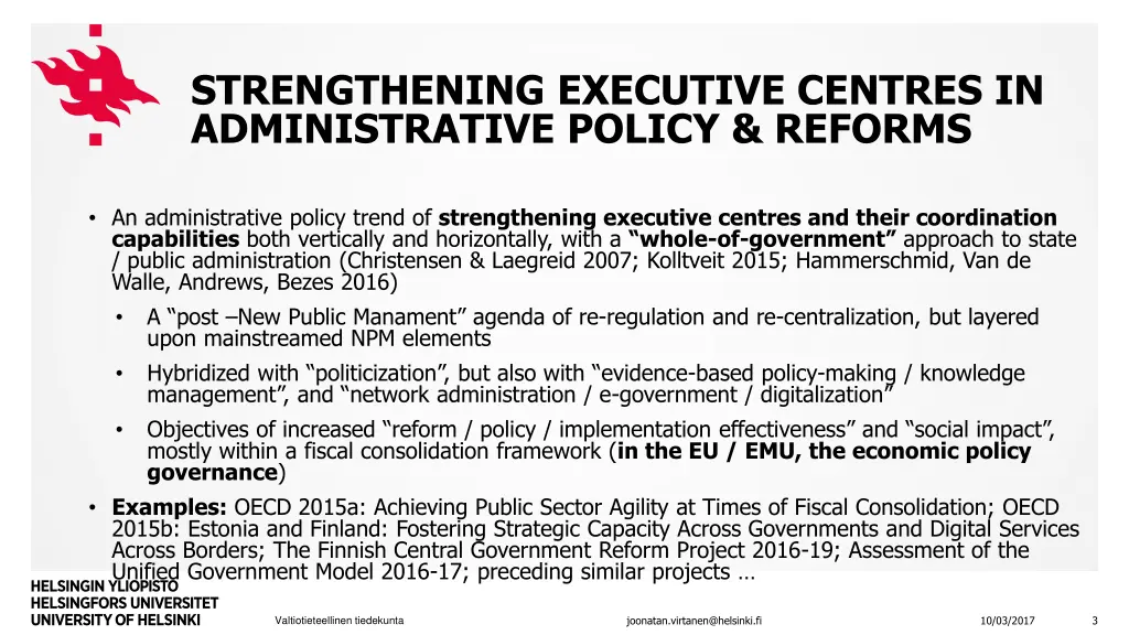 strengthening executive centres in administrative