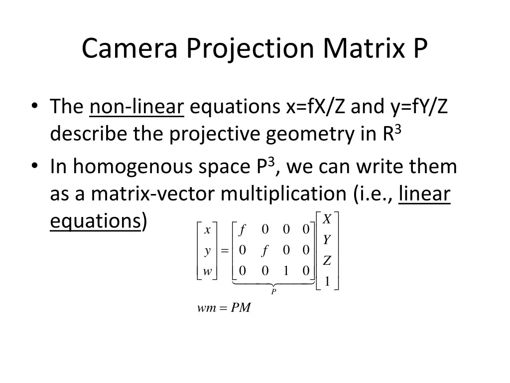 camera projection matrix p