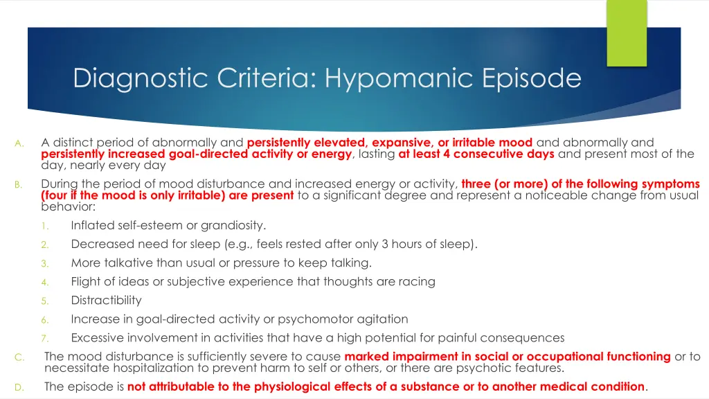 diagnostic criteria hypomanic episode