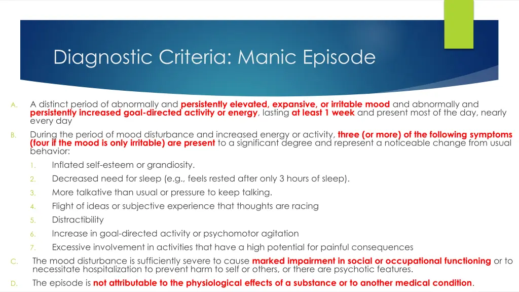 diagnostic criteria manic episode